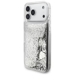 Guess Liq. Glitter Charms -suojakuori iPhone 17 Pro Maxille, hopeanv&auml;rinen