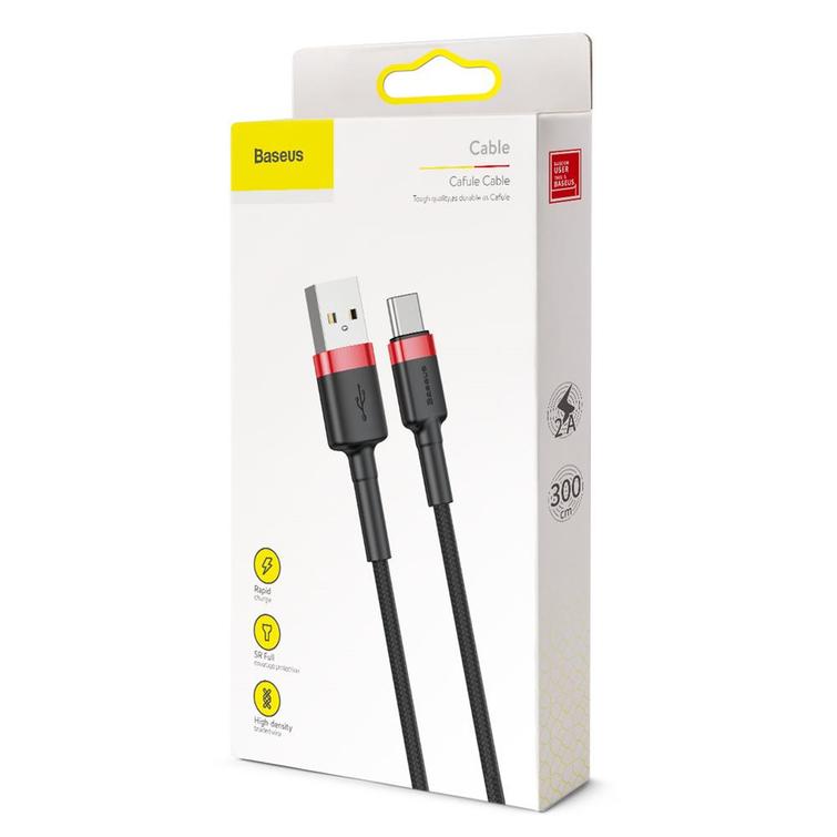 Baseus-kaapeli Cafule USB - USB-C 3,0 m 2A puna-musta