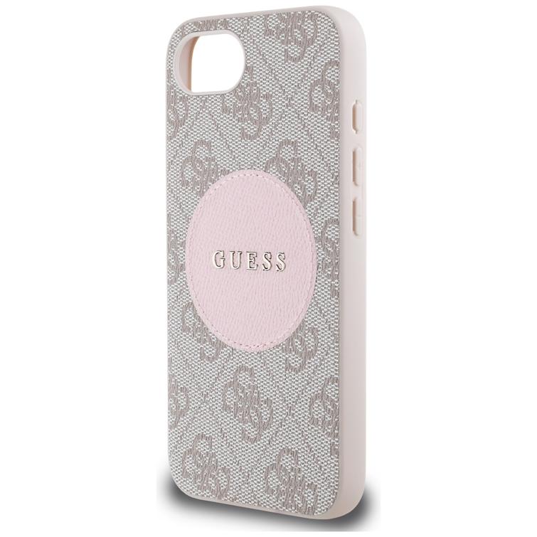 Guess HC MagSafe PU 4G Circle -suojakuori klassisella logolla iPhone 16e:lle, pinkki