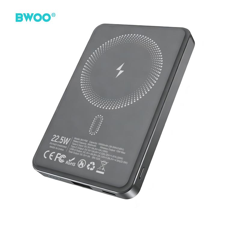 BWOO P82 BO 10000mah 15w varavirtal&auml;hde langaton lataus tummanharmaa