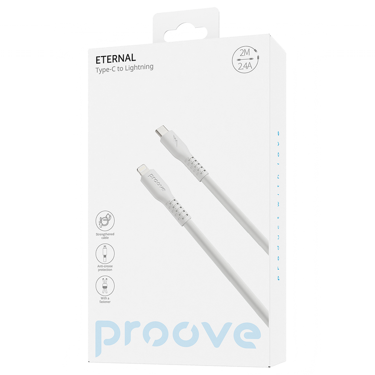 Proove-kaapeli Eternal USB-C - Lightning 2m 3A valkoinen