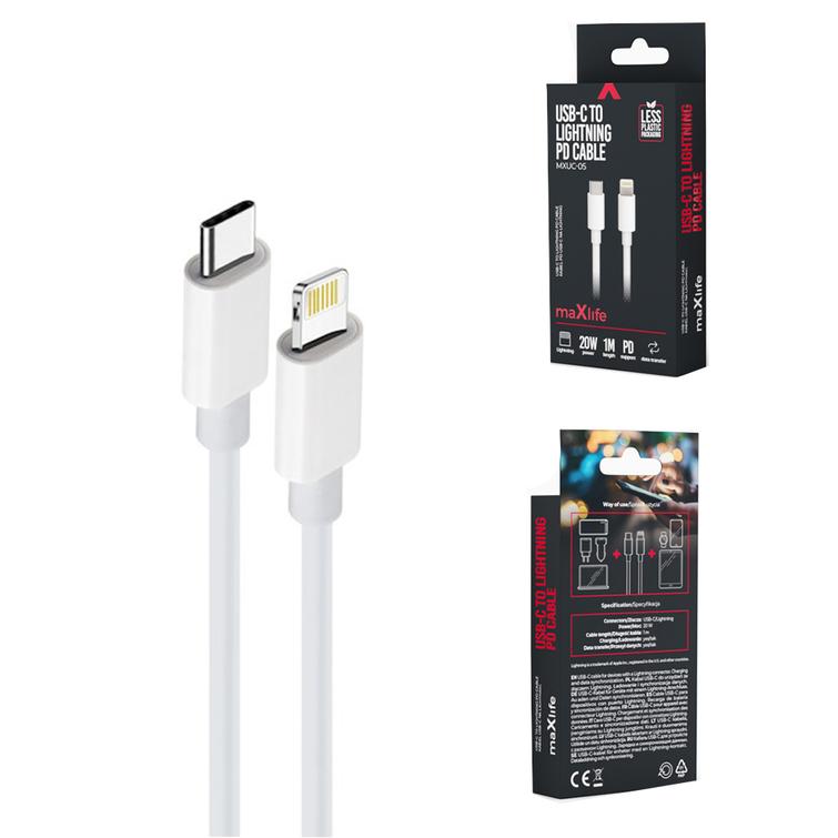 Maxlife MXUC-05 kaapeli USB-C - Lightning 1,0 m 20W valkoinen