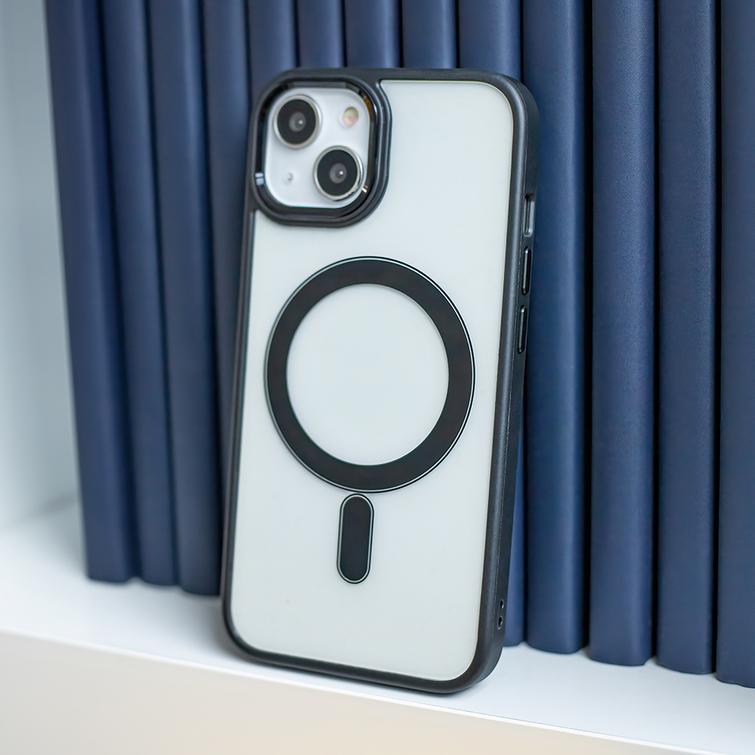 Satin Clear Mag -suojakuori iPhone 15 Plus 6,7":lle, musta