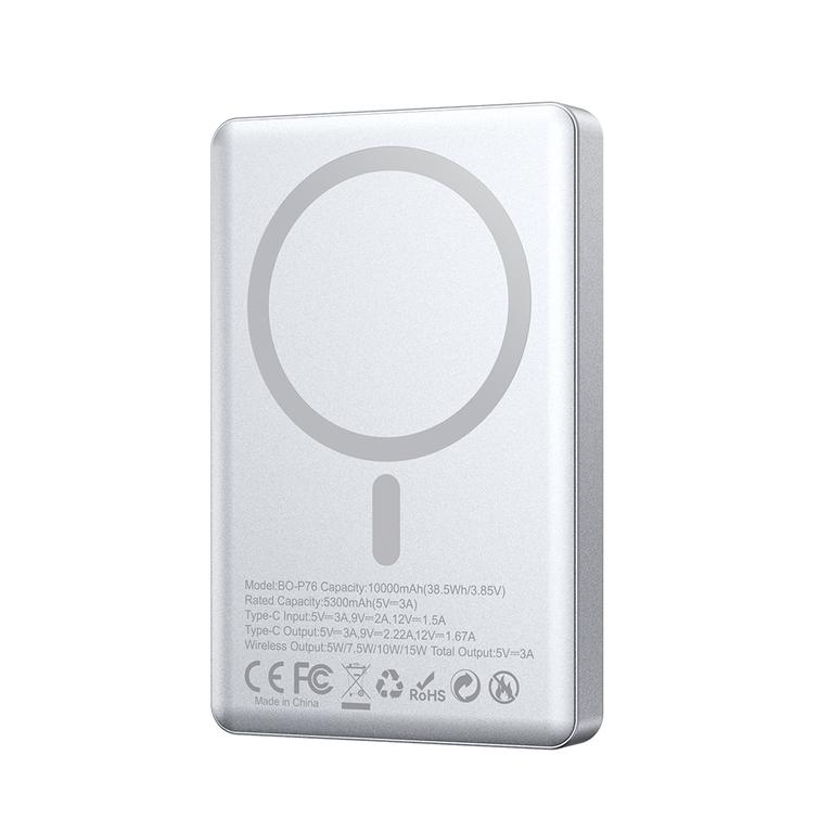 BWOO ultraohut alumiininen magneettinen varavirtal&auml;hde P76 PD 20W 10000 mAh digitaalisella n&auml;yt&ouml;ll&auml; ja USB-C-portilla, musta