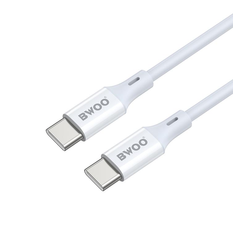 BWOO-kaapeli USB-C - USB-C 2m 60W ABS + TPE valkoinen