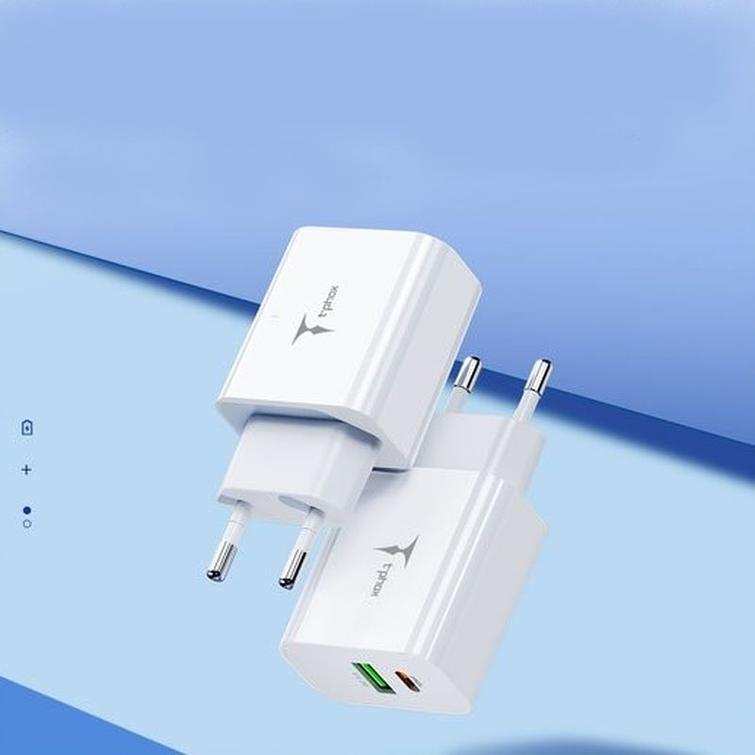 WALL CHARGER T-PHOX SPEEDY USB-C 20W/USB 18W PD QC + CABLE LIGHTNING 1M WHITE