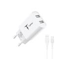 T-PHOX WALL CHARGER POCKET SERIES 2xUSB TCC-224 12W + USB-C CABLE WHITE