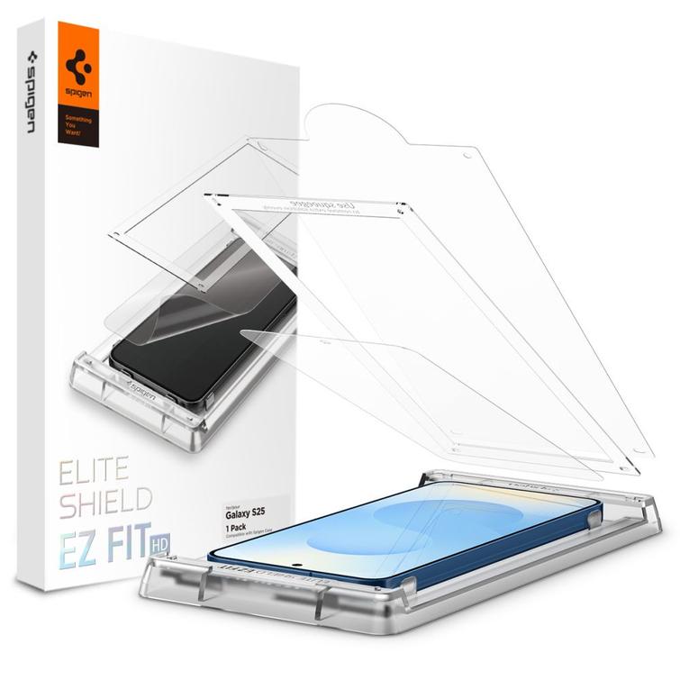 Spigen Elite Shield "Ez Fit" Samsung Galaxy S25:lle, kirkas