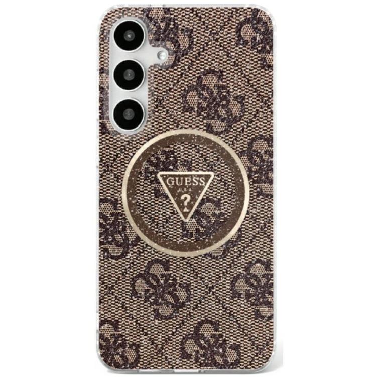 Guess HC Magnetic IML Metal Glitter 4G Circle Triangle -suojakuori Samsung Galaxy S25:lle, ruskea