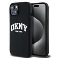DKNY iPhone 15 Plus 6,7" -puhelimen suojakuori DKHMP15MSNYACH musta HC Magsafe -silikoni kaarilogolla.