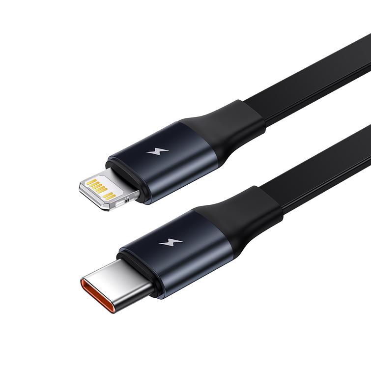 Baseus autolaturi Enjoyment sisäänvedettävä 2w1 30W musta, mukana kaapeli 1x USB-C ja 1x Lightning