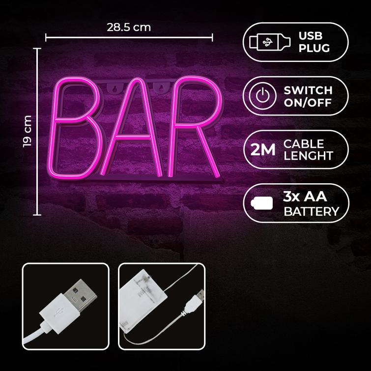 NEON LED BAR pinkki Lepakko + USB FLNE24 Forever Light