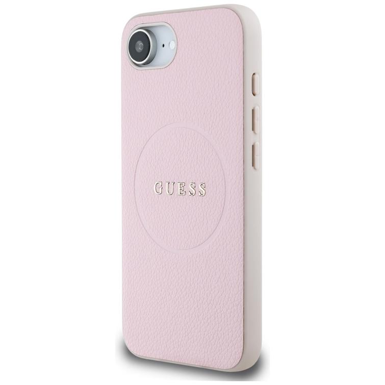 Guess HC MagSafe PU -kuvioitu kultainen rengaskuori iPhone 16e:lle, pinkki