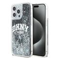 DKNY-suojakuori iPhone 15 Pro Max 6,7":lle DKHCP15XLBNAEK mustat nestekimalteet ja kaarilogo.