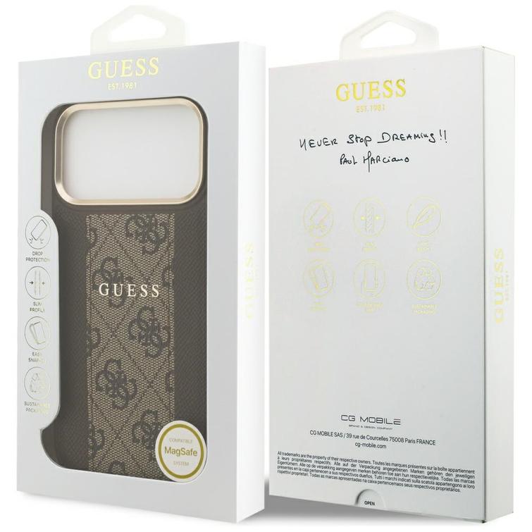 Guess iPhone 17 Pro Max -suojakuori, HC MAGSAFE PU W/ 4G PU STRIPE, ruskea