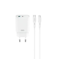 XO seinälaturi CE30 PD 30W 1x USB-C 1x USB valkoinen + USB-C-kaapeli - Lightning