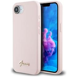Guess HC Silicone Script Metal Logo -suojakuori iPhone 16e:lle, pinkki
