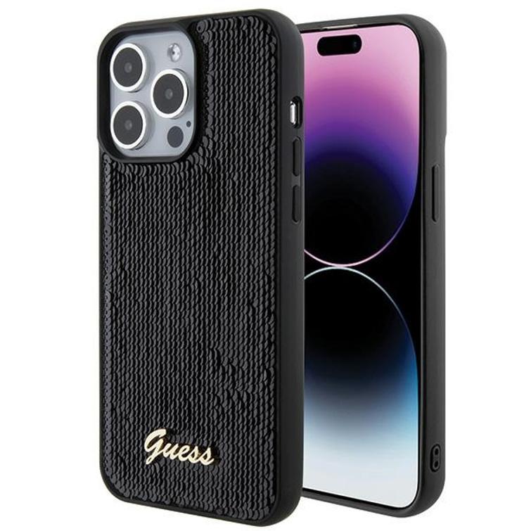 Guess case for iPhone 15 Pro Max 6,7" GUHCP15XPSFDGSK black HC Sequin Script Metal