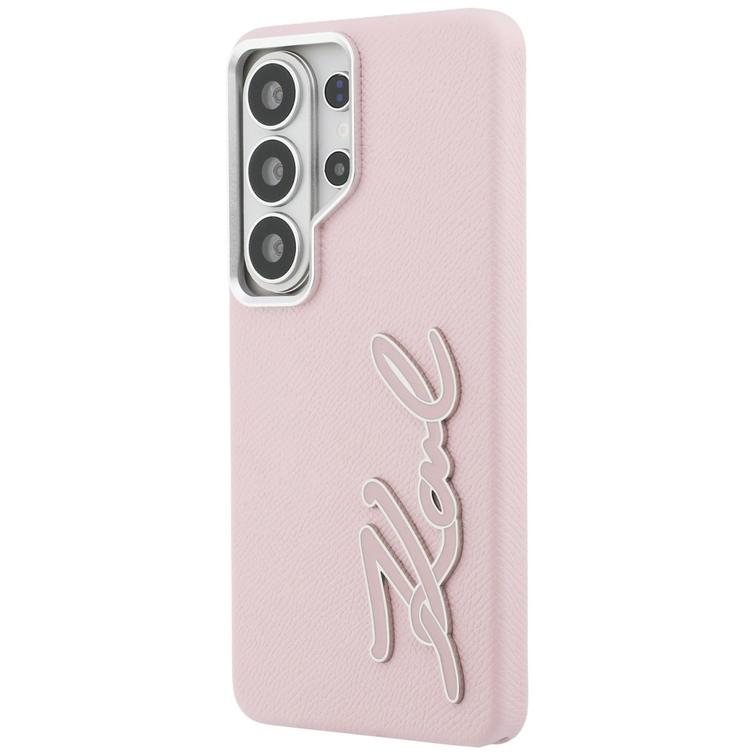 Karl Lagerfeld case Grained Signature Metal Resin Logo for Samsung Galaxy S26 Ultra pink