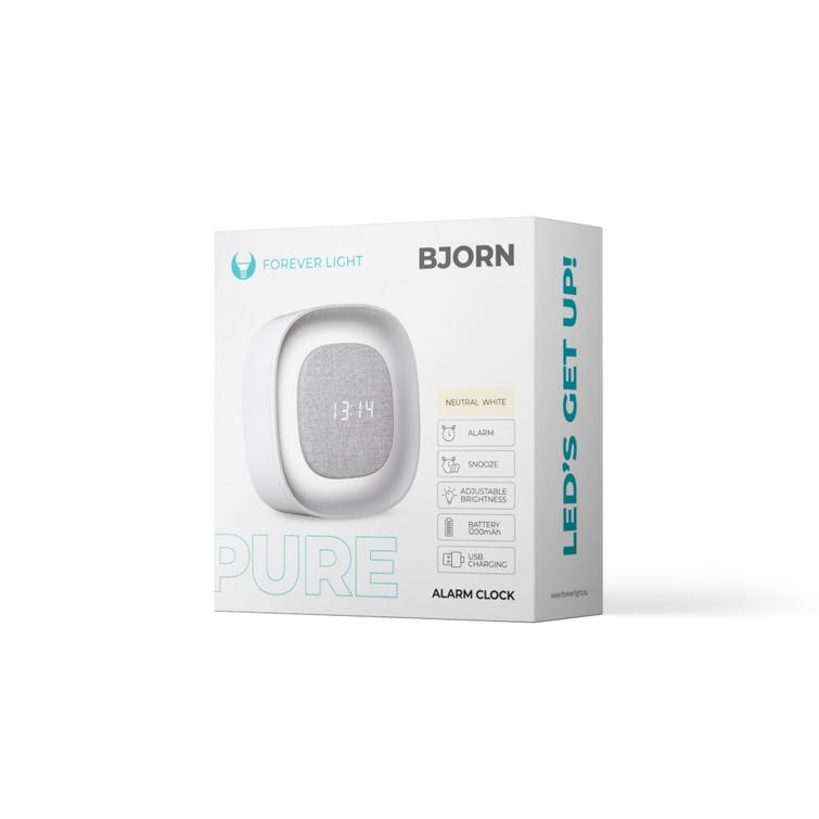 Herätyskello yövalolla LED PURE FNL-03 BJORN valkoinen neliö Forever Light
