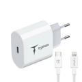 WALL CHARGER T-PHOX ISPEED 20W USB-C/LIGHTNING CABLE WHITE