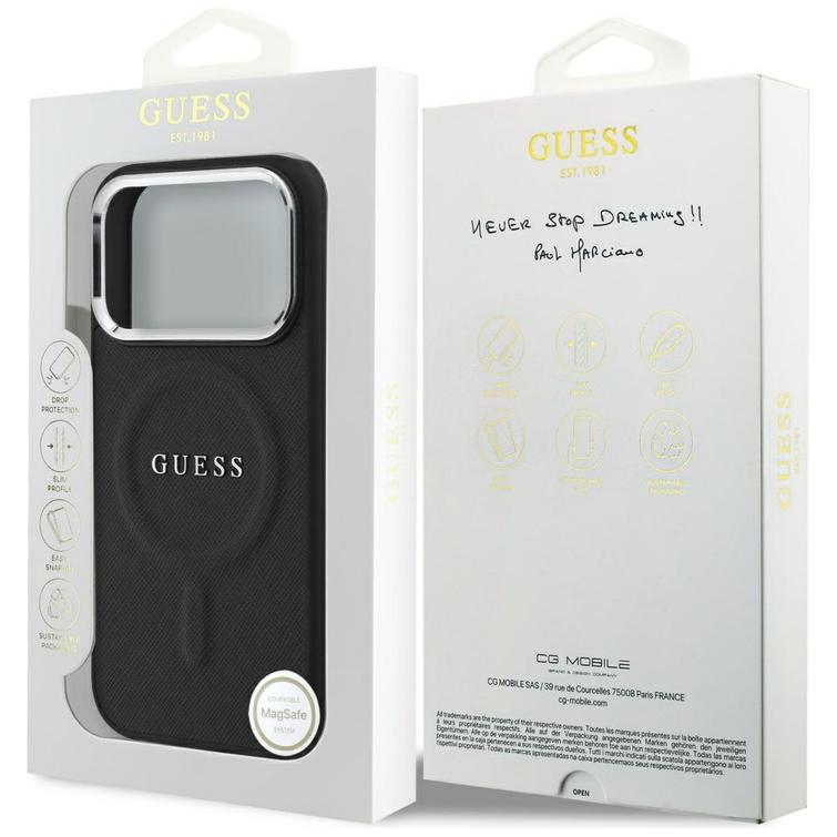 Guess Classic Logo MagSafe -kotelo iPhone 17 Prolle, musta