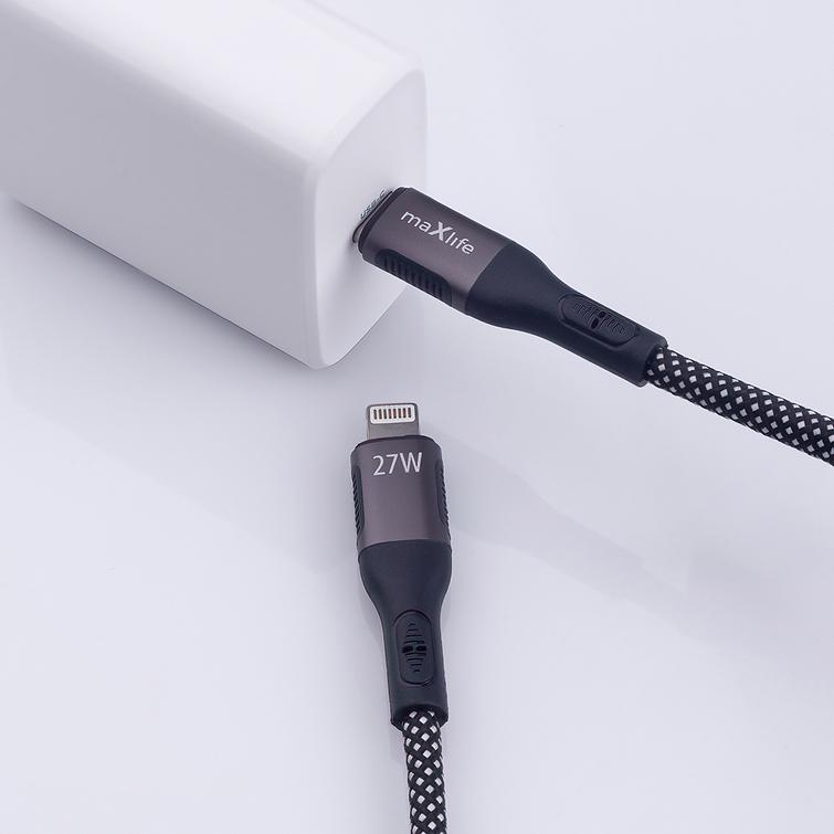 Maxlife MXUC-11 magneettikaapeli USB-C - Lightning 1,0 m 27W musta nailon