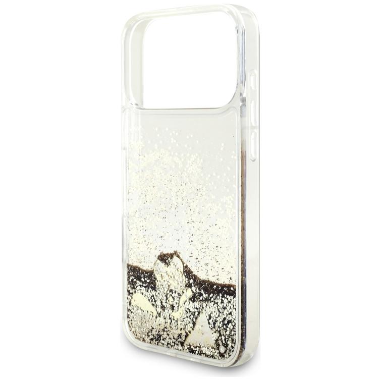 Guess Liq. Glitter 4 Charms -suojakuori iPhone 17 Pro Maxille, kulta