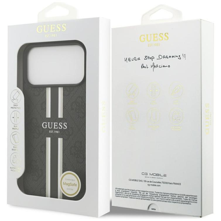 Guess 4G Printed Stripes MagSafe -suojakuori iPhone 17 Pro Maxille, musta