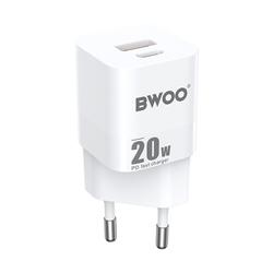 BWOO CDA156 PD -seinälaturi 1x USB-C 1v USB 20W valkoinen
