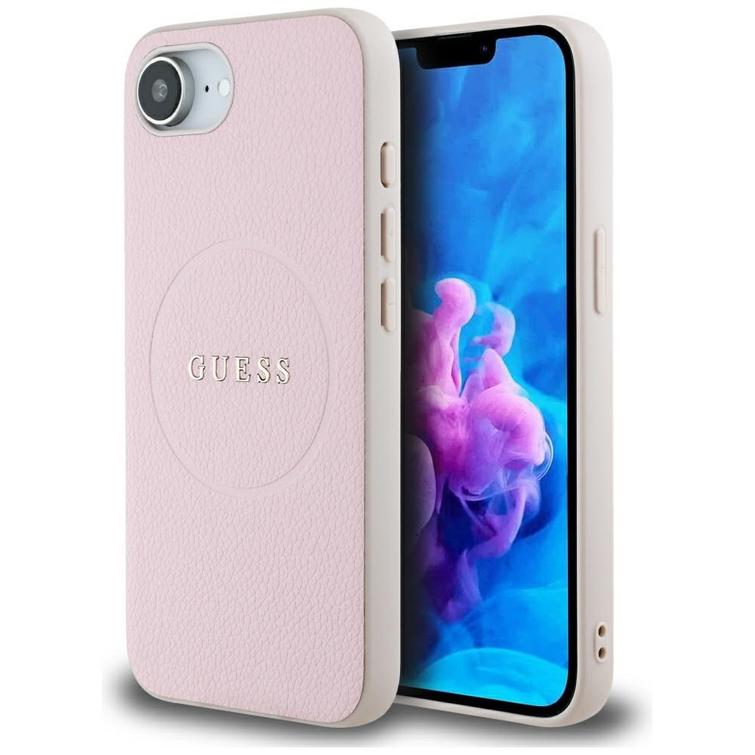 Guess HC MagSafe PU -kuvioitu kultainen rengaskuori iPhone 16e:lle, pinkki