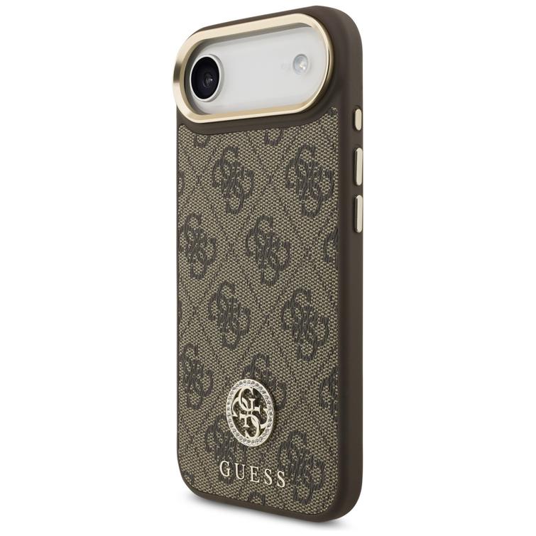 Guess 4G Strass Logo & Big Strap Metal Buttons MagSafe -kotelo iPhone Airille, ruskea