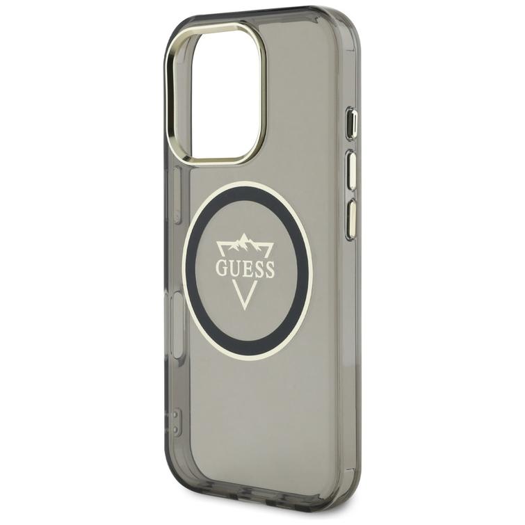 Guess Hardcase MagSafe IML Metal Mountain Logo -suojakuori iPhone 16 Pro 6,3":lle, musta
