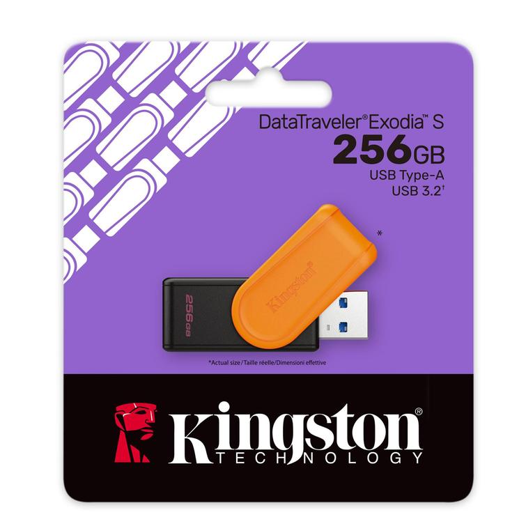 Kingston 256GB kannettava USB 3.2 Gen 1 DataTraveler Exodia S -muistitikku (musta/oranssi)