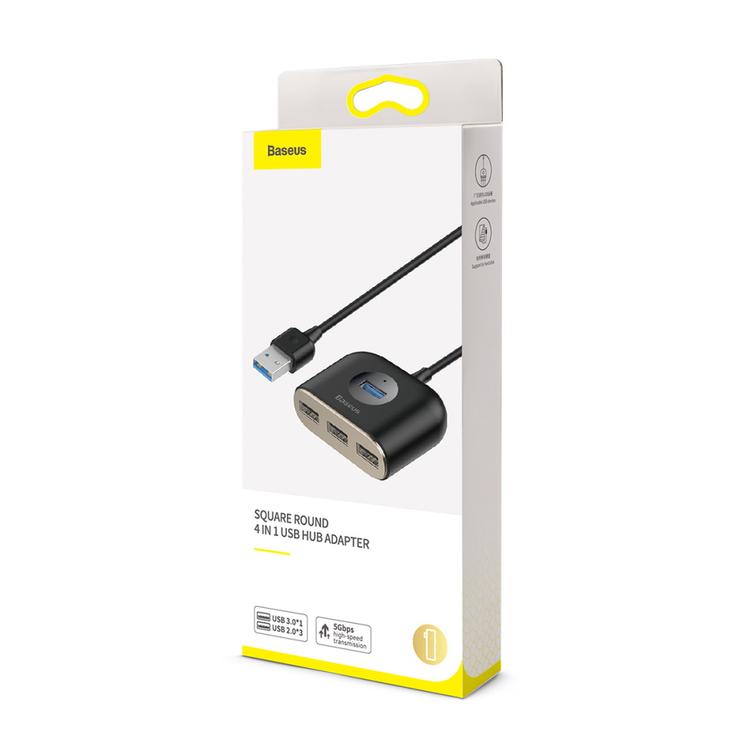 Baseus-sovitin HUB Square USB 3.0 - 4x USB musta