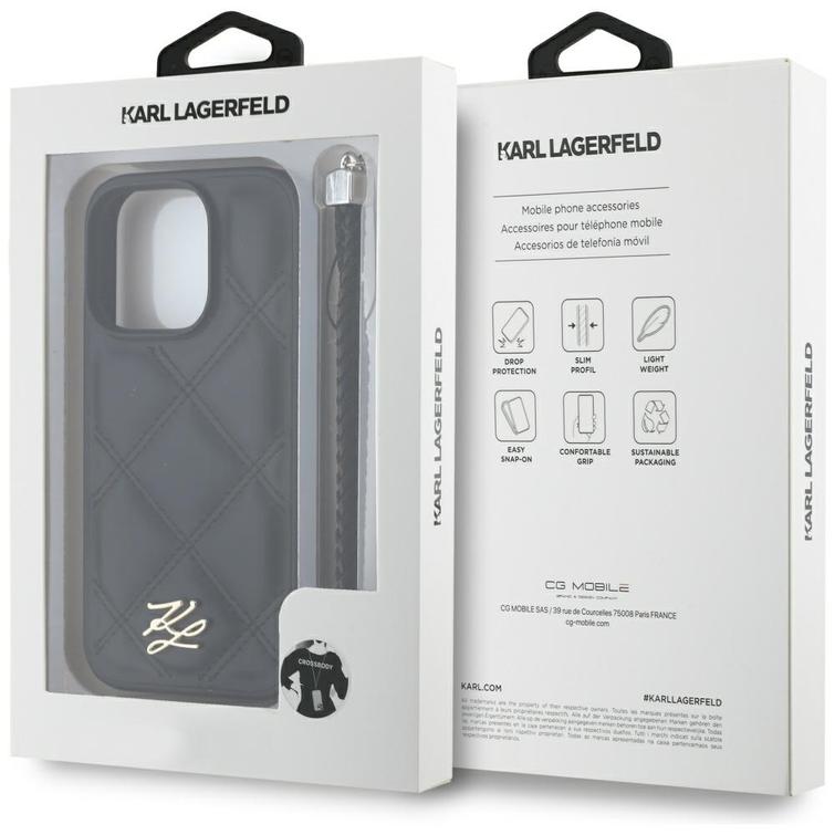 Karl Lagerfeld HC Quilted PU -suojakuori iPhone 16 Prolle, musta