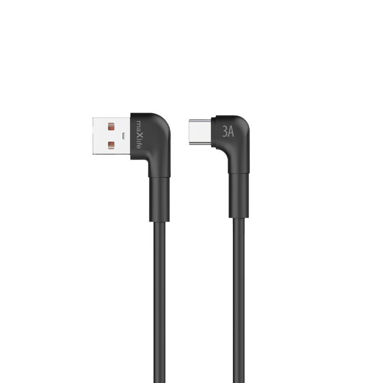 Maxlife MXUC-09 kulmakaapeli USB - USB-C 2,0 m 3A musta