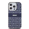 DKNY iPhone 15 Pro 6,1" -puhelimen suojakuori DKHMP15LHRHSEB, nilkkareunainen, HC Magsafe -pintakuvioitu, toistuva kuvio ja raidat.