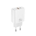 XO sein&auml;laturi CE40 PD 20W 1x USB-C 1x USB Valkoinen ja USB-C&ndash;USB-C-kaapeli