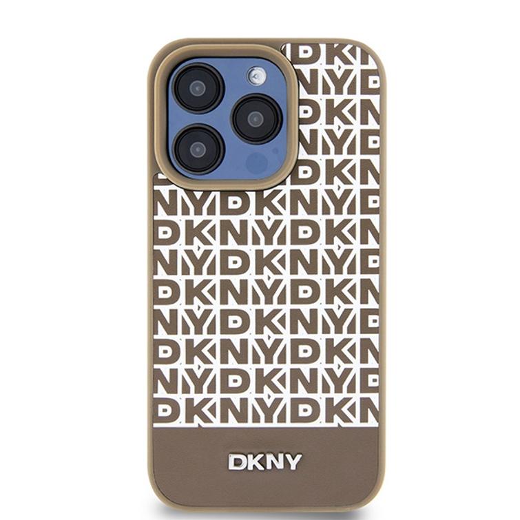DKNY iPhone 15 Pro Max 6,7" -puhelimen suojakuori DKHMP15XPSOSPW, musta, HC Magsafe -kuvioitu pu-suoja, raidallinen pohja.