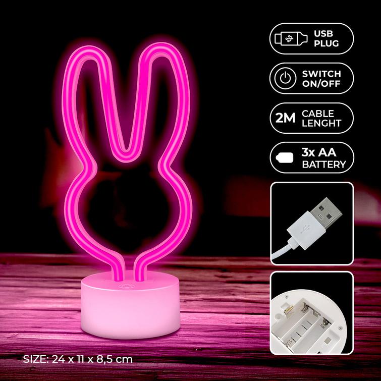 Neon-LED jalustalla BABBIT pinkki USB-C FSC-10 Forever Light