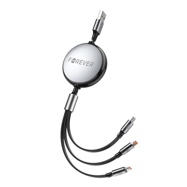 Forever 3in1 -kaapeli USB - Lightning + 2x USB-C 1,2 m 100W musta