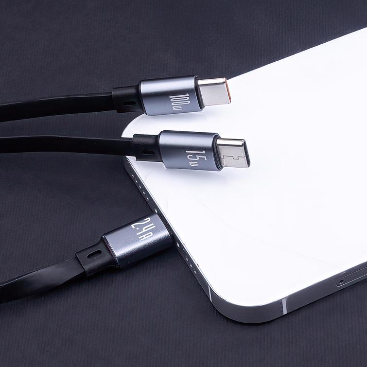 Forever 3in1 -kaapeli USB - Lightning + 2x USB-C 1,2 m 100W musta