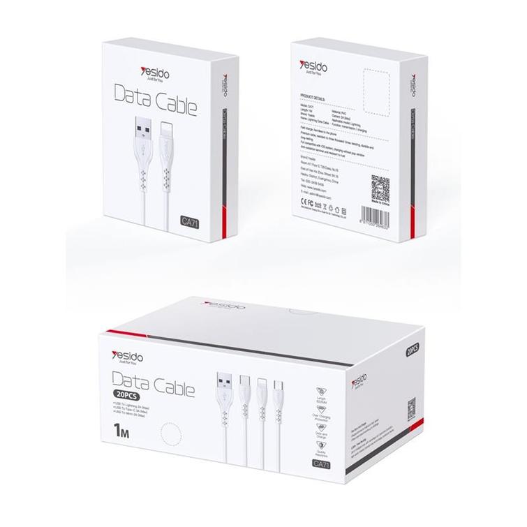 YESIDO CABLE CA71 USB/LIGHTNING 1M 2A (20PCS) WHITE