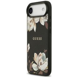 Guess Grained Flowers Classic Logo MagSafe -suojakuori iPhone Airille, musta
