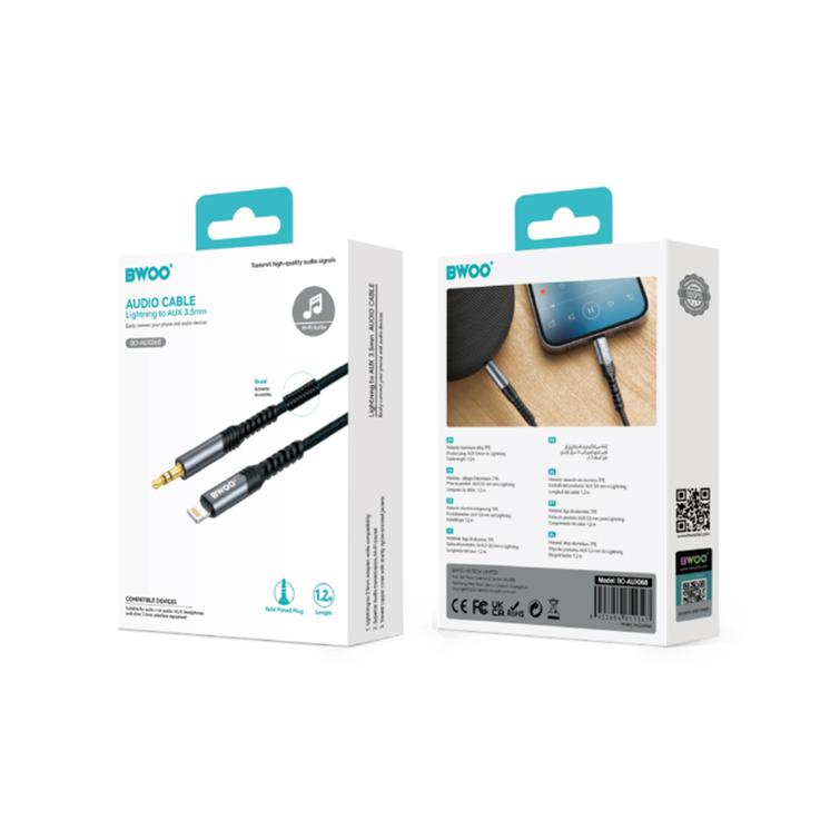 BWOO-kaapeli AUX 3,5 mm - Lightning BO-AUX068 musta
