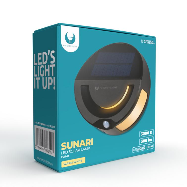 Forever Light aurinkokenno-LED-lamppu SUNARI FLS-13 32*SMD PIR 6W 300lm 3000K 1200mAh Li-ion