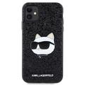 Karl Lagerfeld iPhone 11 / XR -suojakuori KLHCN61G2CPK musta kovakuori Glitter Choupette Patch -kuviolla