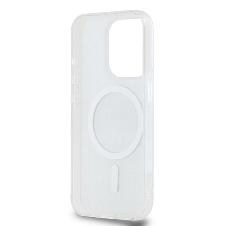 DKNY iPhone 15 Pro Max 6,7" -puhelimen suojakuori DKHMP15XHRHSEE, musta. HC Magsafe -suojakuori, toistuva kuvio ja raidat.