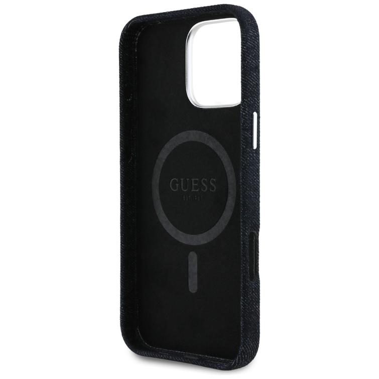 Guess HC MagSafe FW Denim -kolmiologollinen suojakuori iPhone 16 Pro Maxille, musta